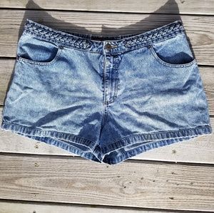 Braided Low Rise Denim Shorts
